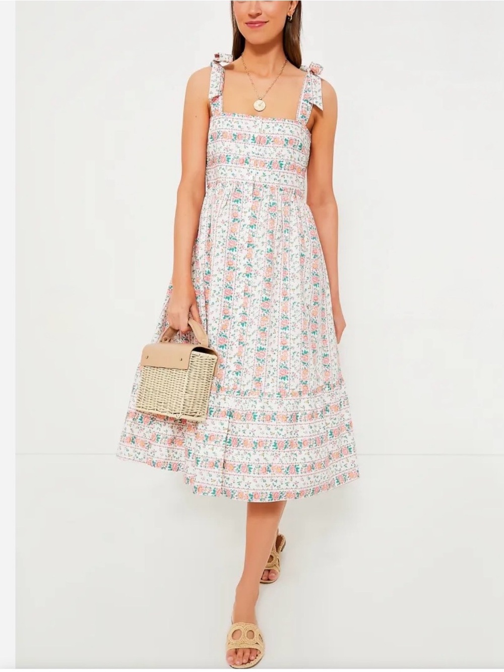 NWT Hyacinth House Tuckernuck Floral Lupine bow midi dress pink white small new